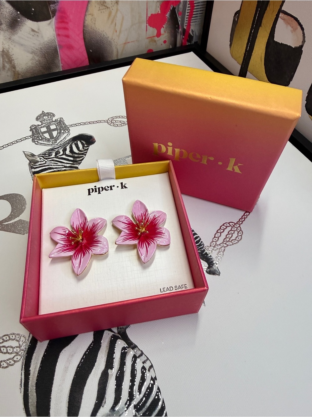 Piper K Hand-Painted Pink & Fuchsia Lily Stud Earrings